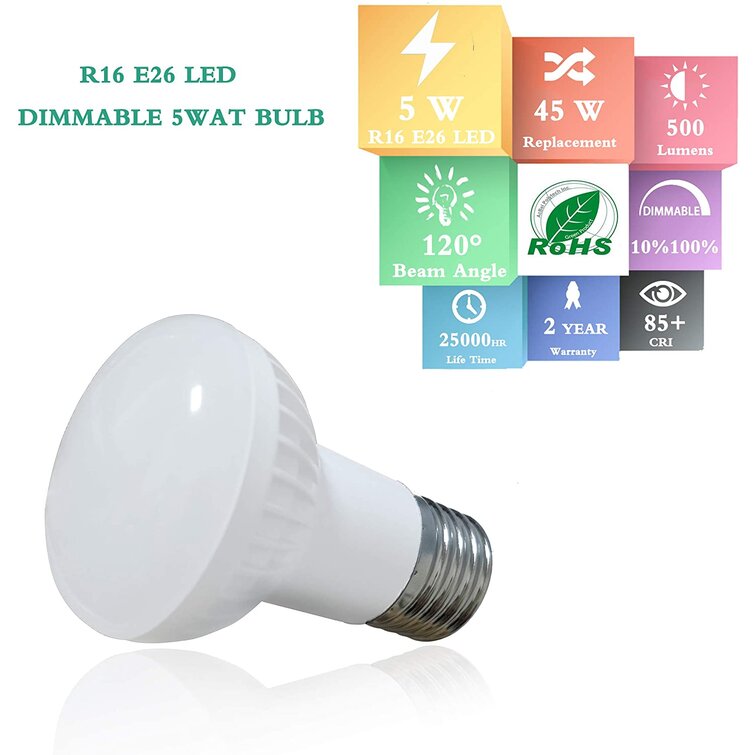 WELLHOME 5 Watt 45 Watt Equivalent R16 LED Dimmable Light Bulb